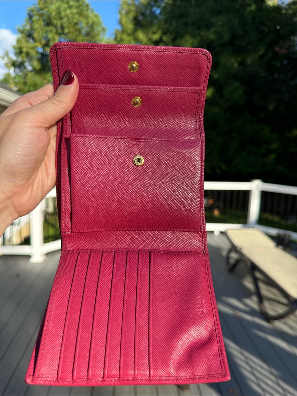 Prada Saffiano Leather Compact Wallet - Raspberry - Picture 10 of 16
